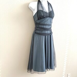 Blue Sparkle Tulle Halter Dress Womens Small Dark Fairy Party Y2K Retro Romantic